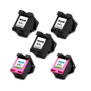 Remanufactured HP 64XL ink cartridges, 5 pack